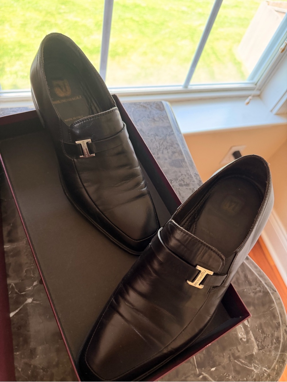 Bruno Magli Black Leather Slip-On Loafer with Silver Accent - Picture 2 of 10
